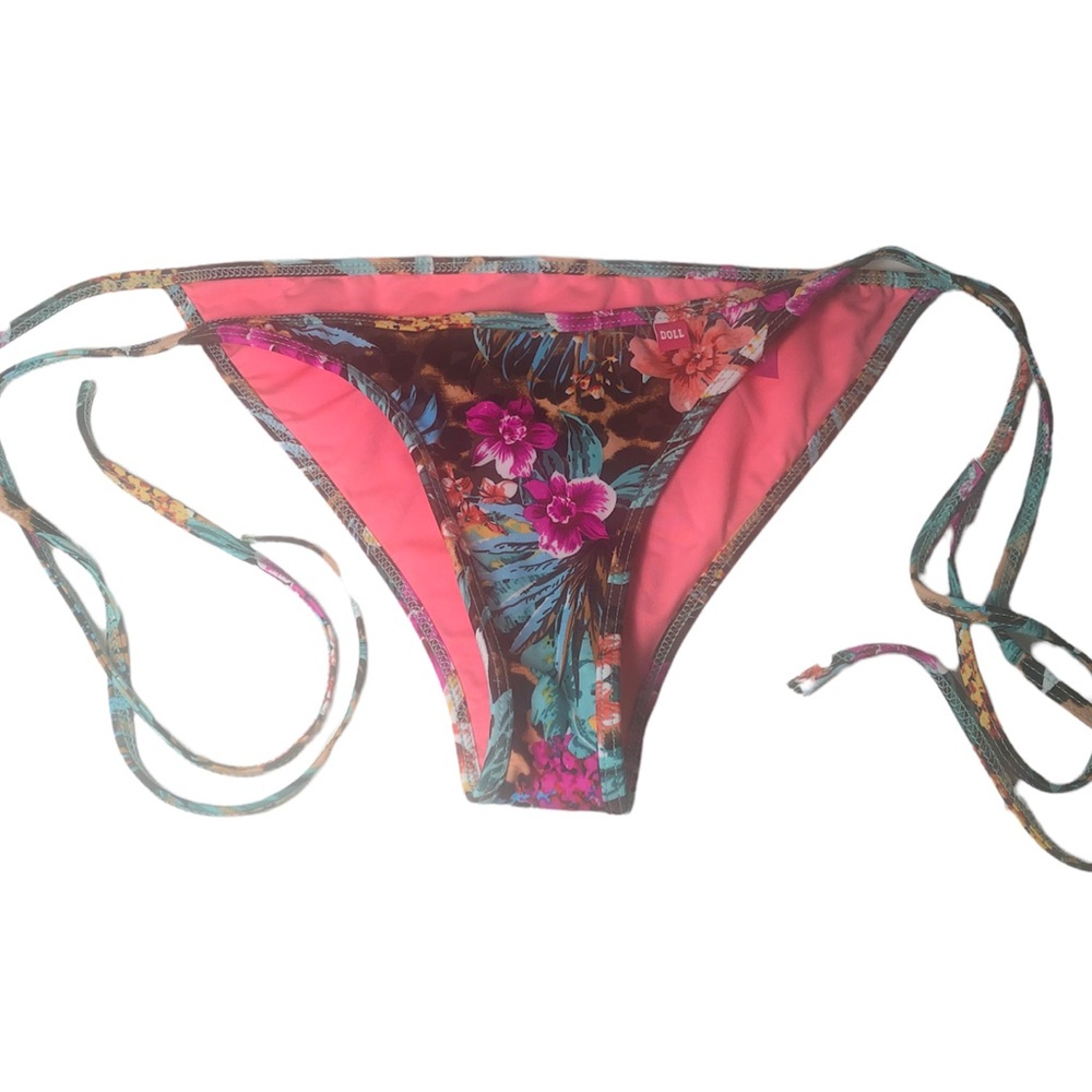 New DOLL Swimwear String Bikini Bottoms Medium Floral Animal Print Ties on Side